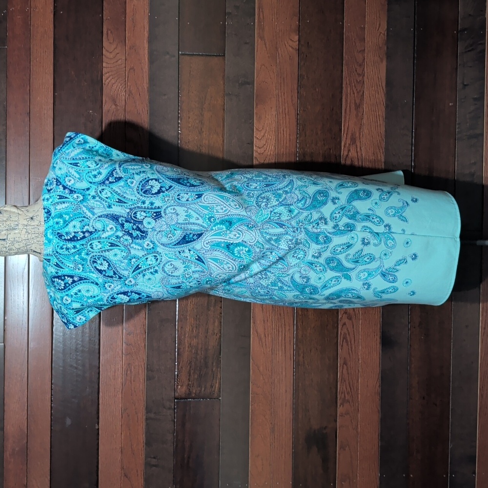 Talbots Teal and Blue Paisley Slip On Dress - Picture 9 of 11